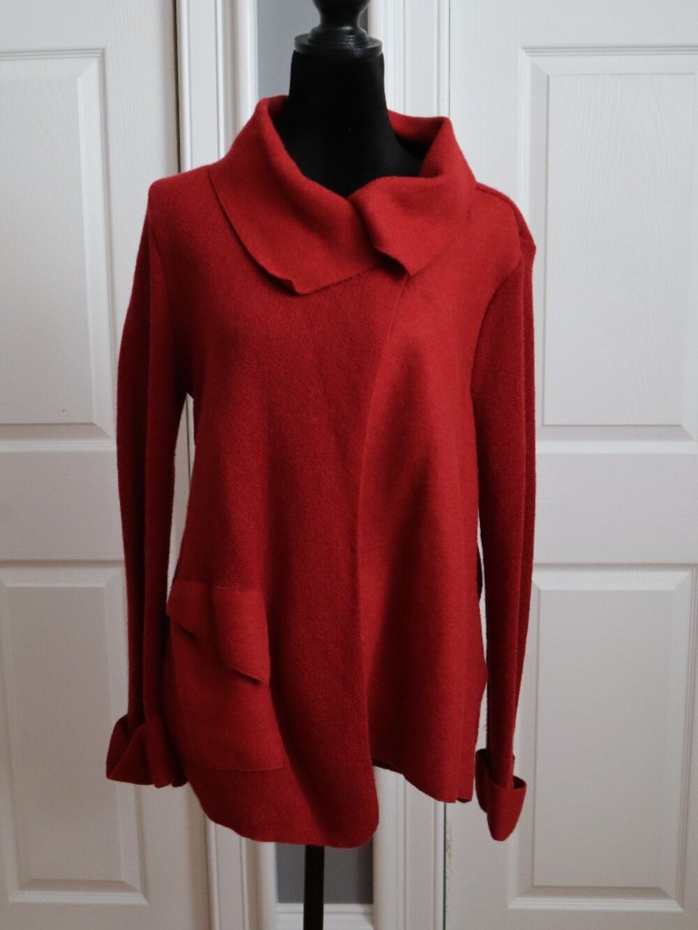 Beyond Threads Alpaca Wool Asymmetrical Cardigan Sweater Sz M Red Lagenlook Peru